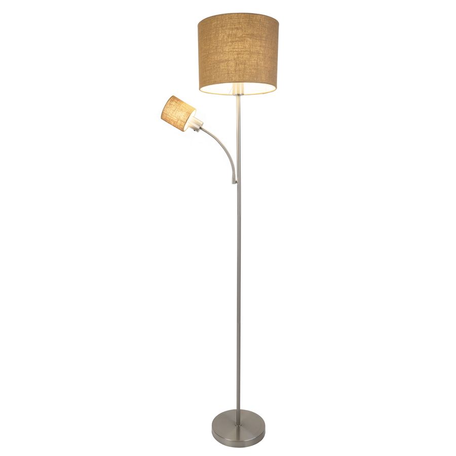 Stehleuchte  FILOMENA  H: 165cm nickel matt / braun - IP20, E27, Nickelmatt