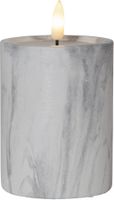 LED Pillar Kerze Flamme Marble - Indoor, Grau, 12.5cm, Timerfunktion