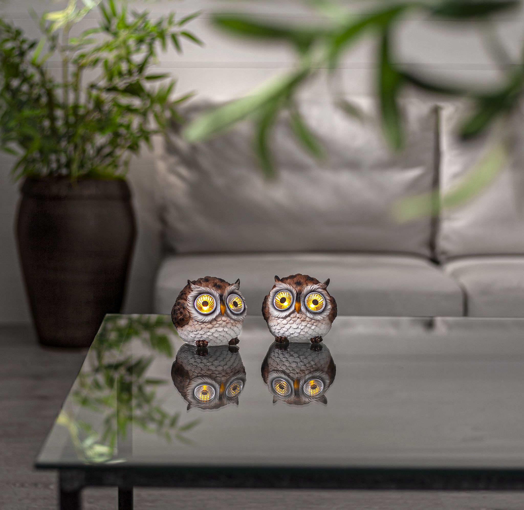 Display Solar Licht Owl - IP44, Warmweiss, Braun