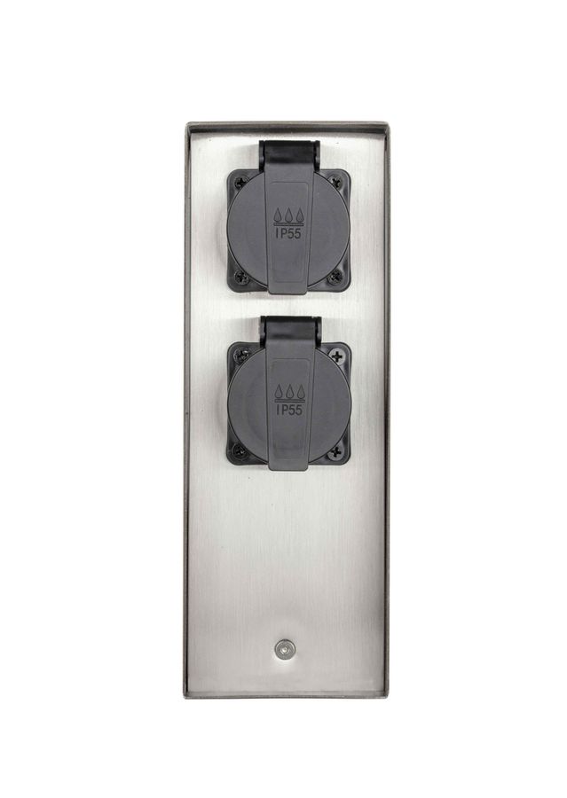 IP55 Energiesäule 4xT13 - 230V AC, max. 10A, 4xT13, IP55, nickel, rostfrei, Überlastschutz, L=130mm, B=85mm, H=230mm