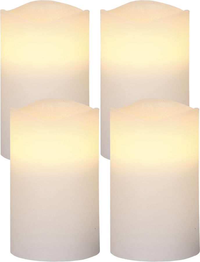LED Pillar Kerze 4er Pack May - Indoor, Weiss, 12.5cm Höhe, Timerfunktion
