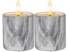 LED Pillar Kerze 2P Flamme Marble - Indoor, Grau, 9cm, Timerfunktion