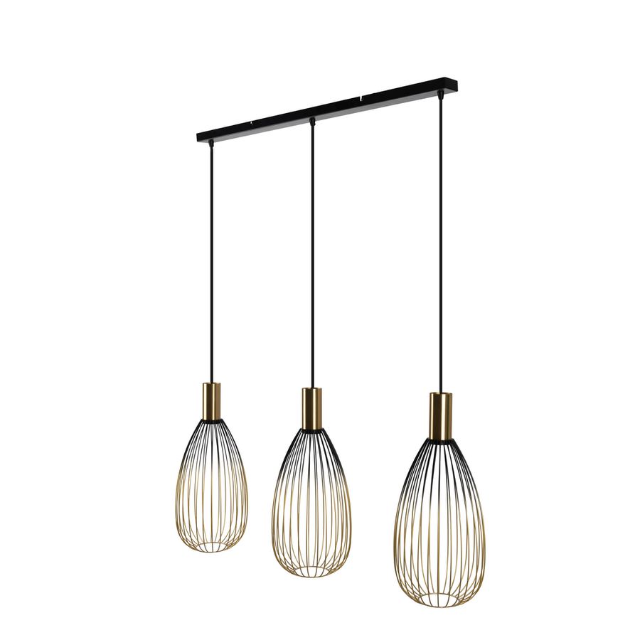 3er Pendelleuchte  WIRELLA  L: 90cm schwarz/gold - IP20, GU10, Schwarz-Gold