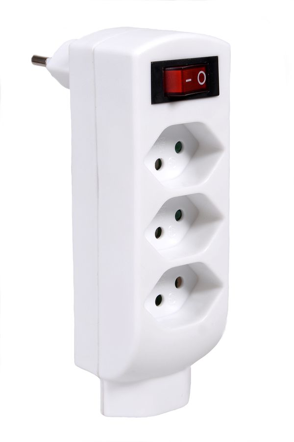 presa multipla mobile 4xT.13 - 4xT13, senkrecht untereinander angeordnet, Stecker T12, inkl. Schalter, weiss