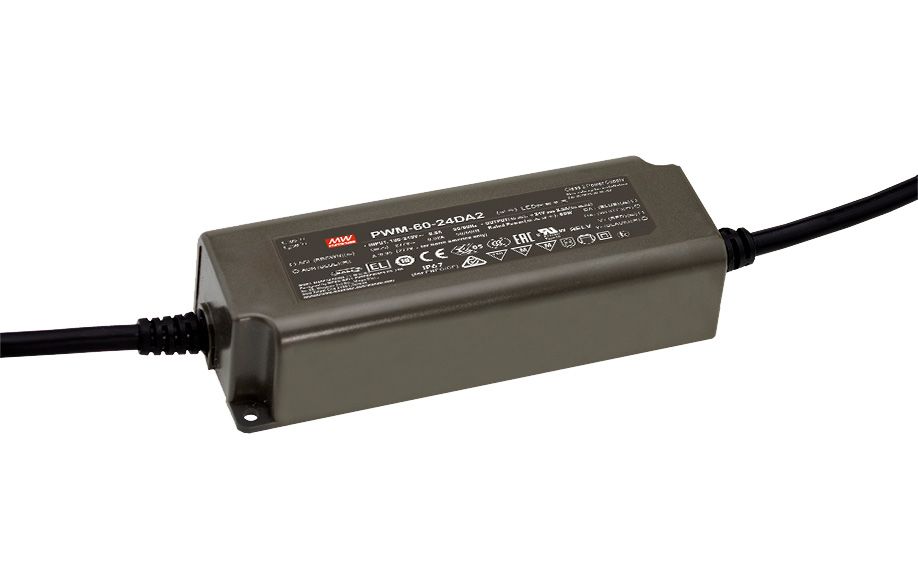 Alimentatore LED 120W con uscita PWM 12V/10A, DALI - Pri. 90-305V AC, Sek. 24V DC, max. 60W, IP67, schwarz, DALI2, L=150mm, B=53mm, H=35mm