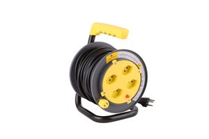Avvolgicavi 4x T.13 - 4x T.13, 15m Kabel H05VV-F-3G1mm2, gelb/schwarz, Thermoschutz, IP20