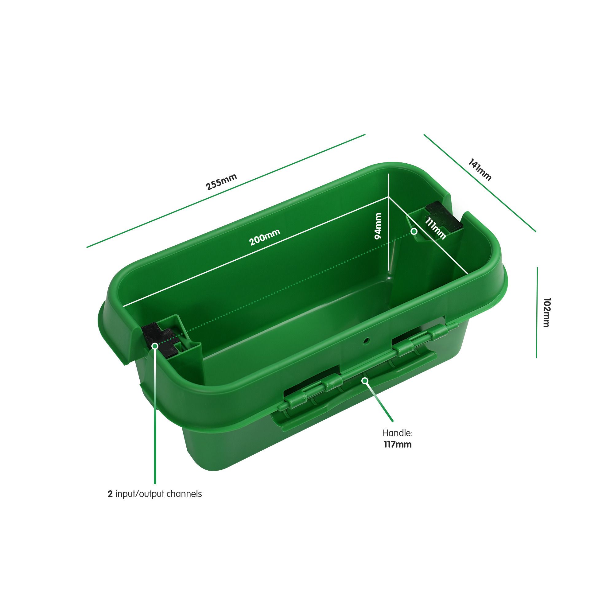 Pulvérisation par câble DRI BOX, petite - Kunststoff grün, IP55, 2x Kabeleinführung  mit Zugentlastung, L=200mm, B=90mm, H=90mm