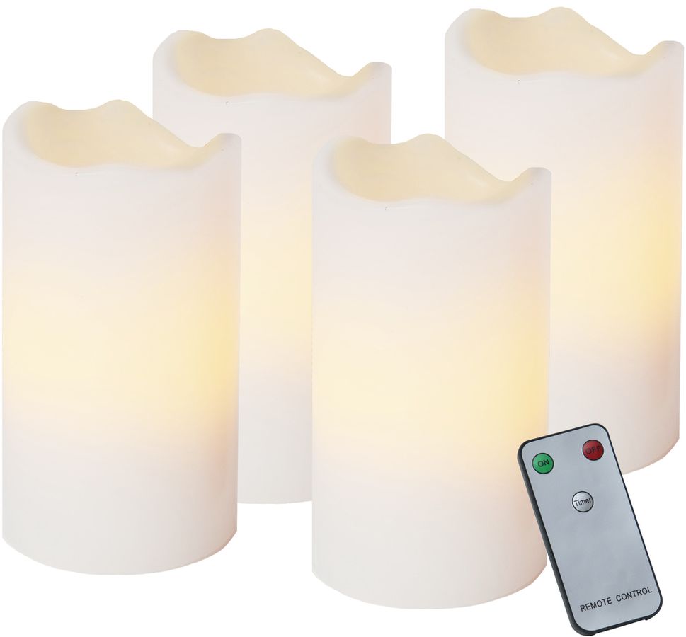 LED Pillar Kerze 4er Pack Advent - Indoor, Weiss, 10cm Höhe, Timerfunktion