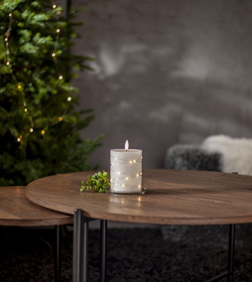 LED Pillar Kerze Flamme Dew - Indoor, Weiss, 12.50cm Höhe