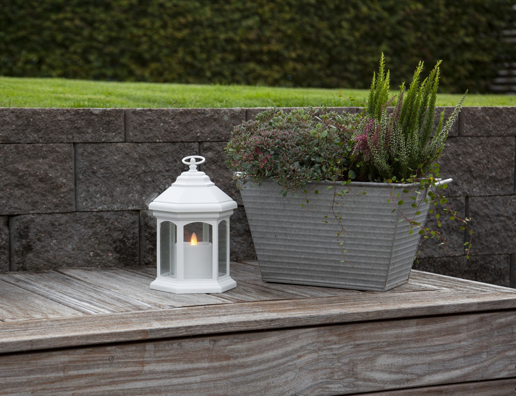 Laterne Linta - Outdoor, Weiss, 26 cm höhe, Timerfunktion