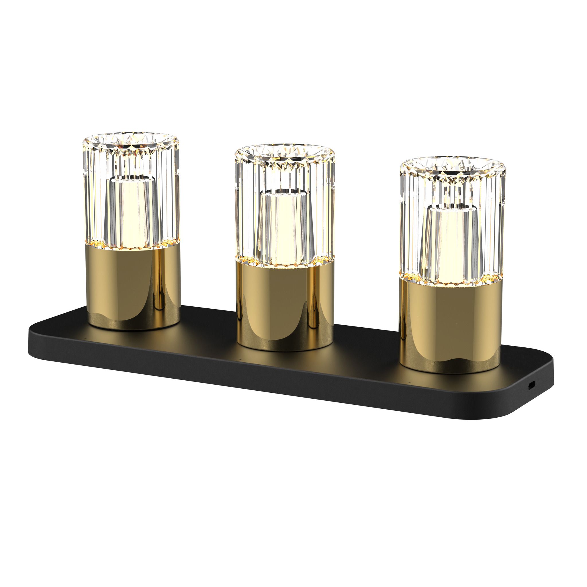 Kristy, Deko TL, 3er Set - Gold, incl. Ladestation u. 1m USB Kabel,  IP44, 5V,  0,48 W, 60 Lm, 2200 K -3000K, dimmbar