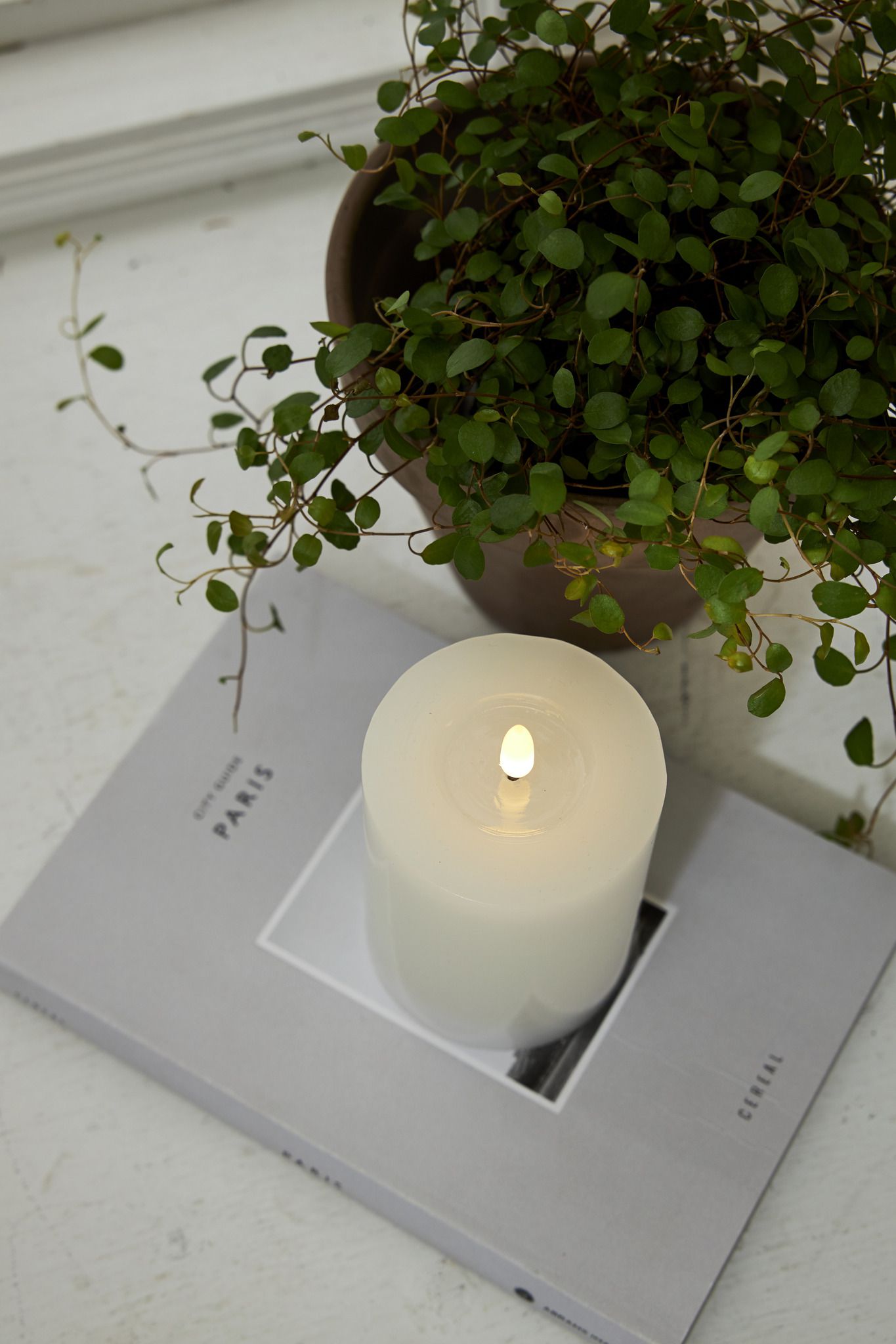 LED Pillar Kerze Flamme Flow - Indoor, Weiss, 12.5 cm höhe, Timerfunktion