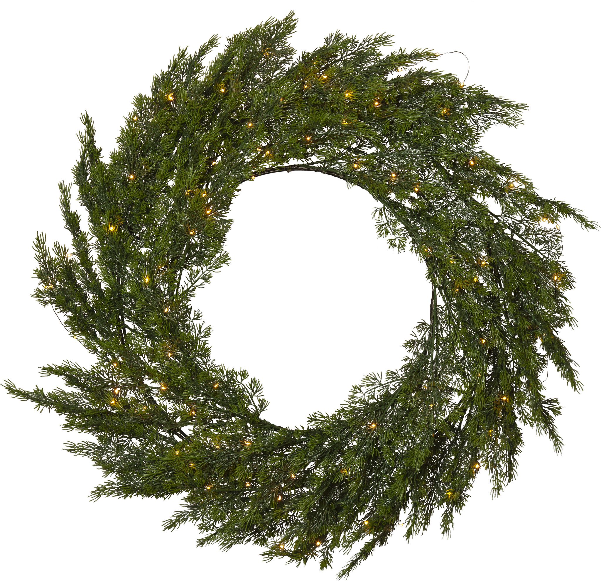 Kranz Thuja - IP44, Warmweiss, Grün
