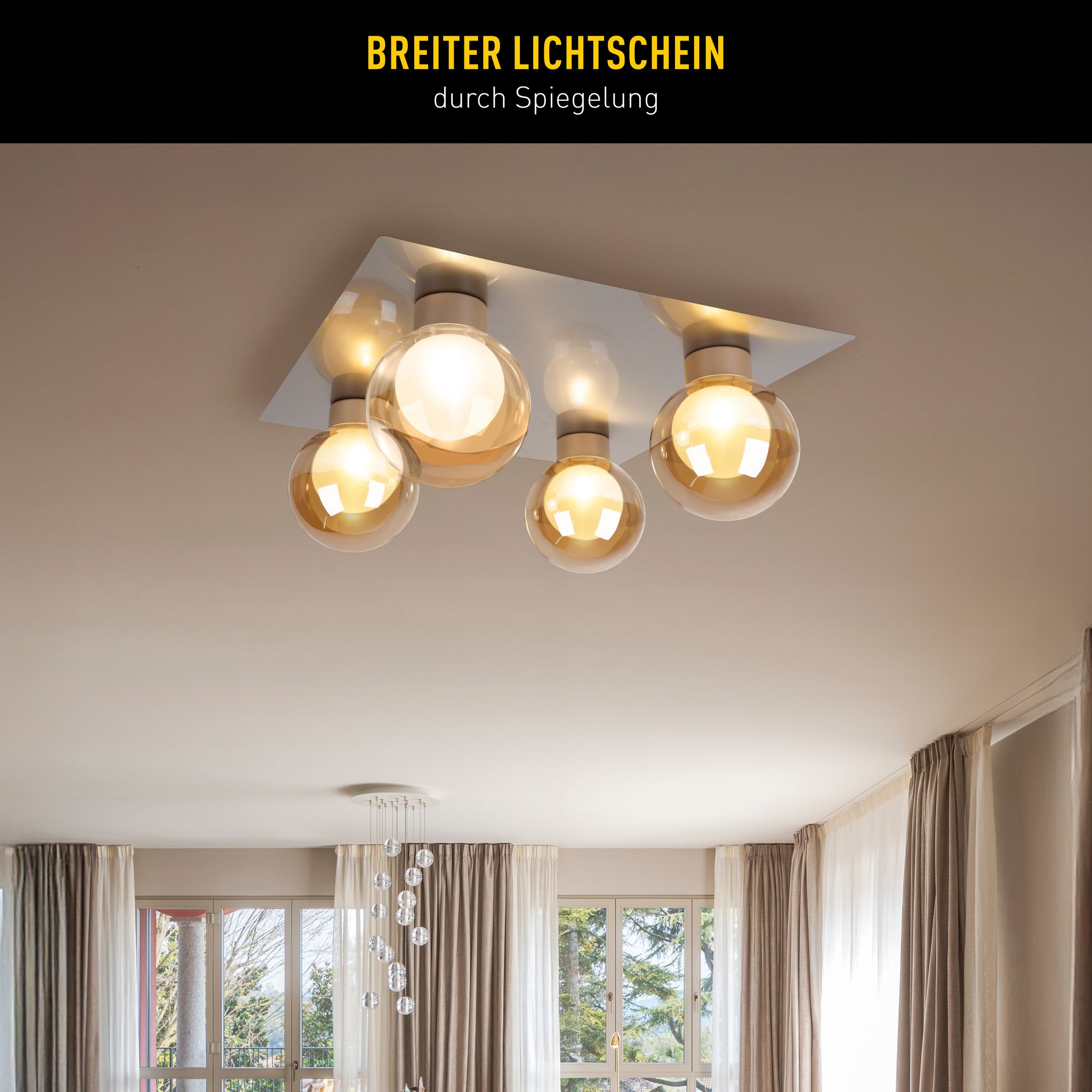 4er Deckenleuchte  DONIKA : 40cm - IP20, G9, Stahl-Blank