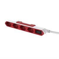 Powerbar Steckdosenleiste quer 4xT13 - mit Schalter, 1.5m Kabel, 27mm flach, inkl. Halterung, rot
