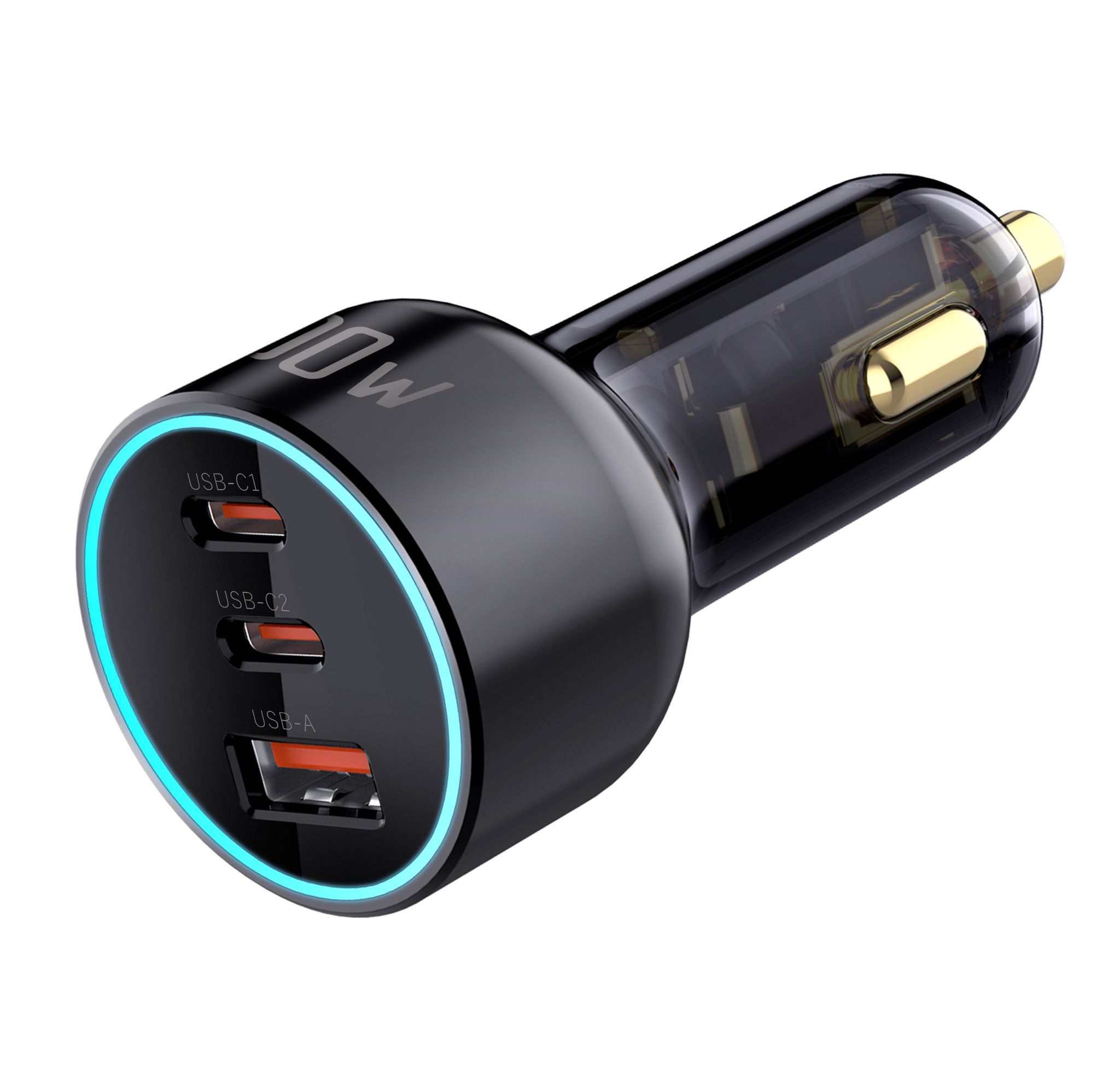 Car Charger 100W 3-Port - Out: C1: 100W PD, C2: 30W, A: 30W inkl. 1.0m 140W USB-C to C Kabel, schwarz