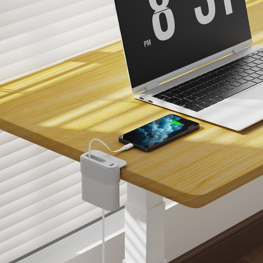 Mini Desktop Charger USB A+C PD20W Weiss - mit ausziehbarem USB-C Kabel