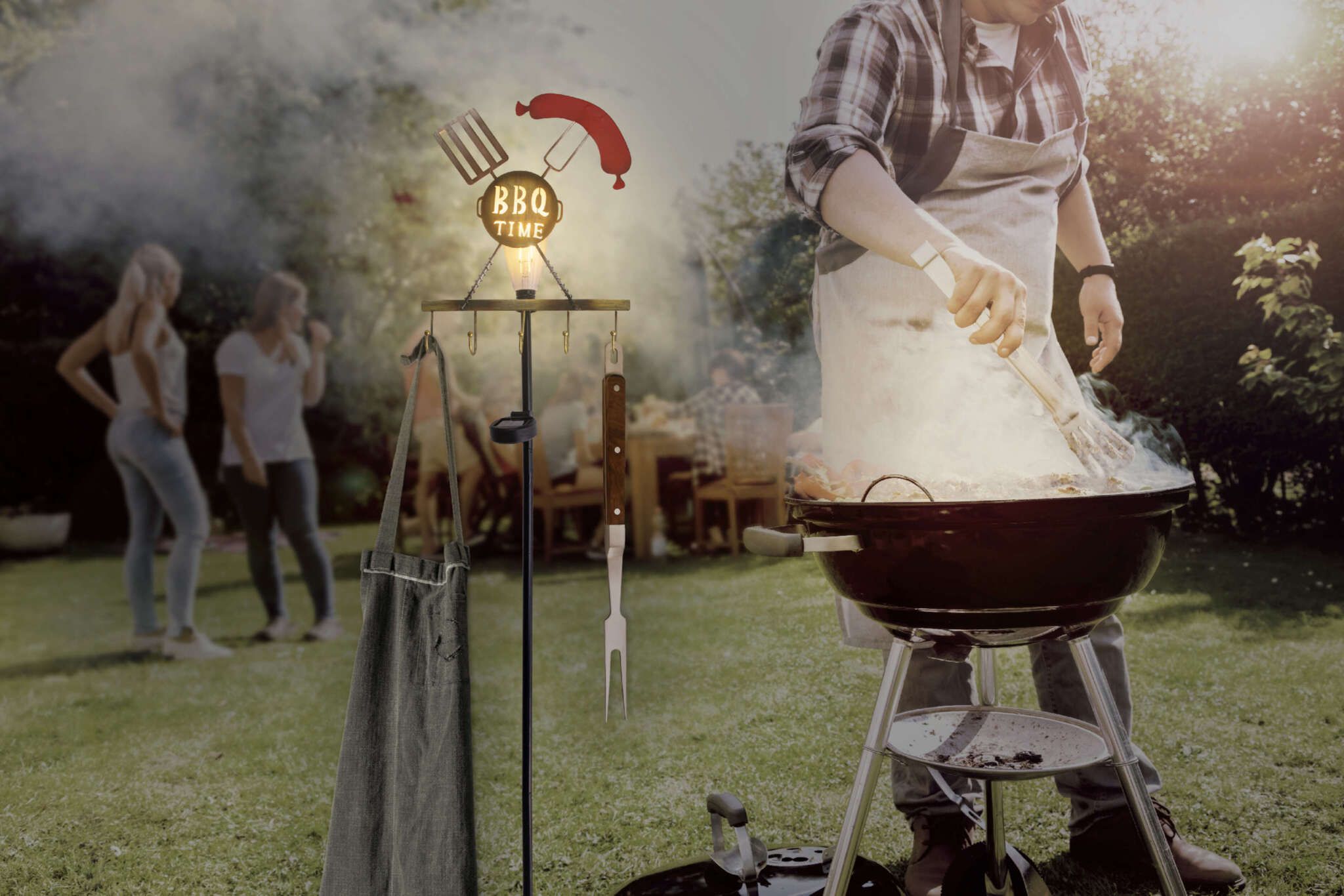 LED-Solar Erdspiess BBQ - LED fest verbaut, IP44, Warmweiss