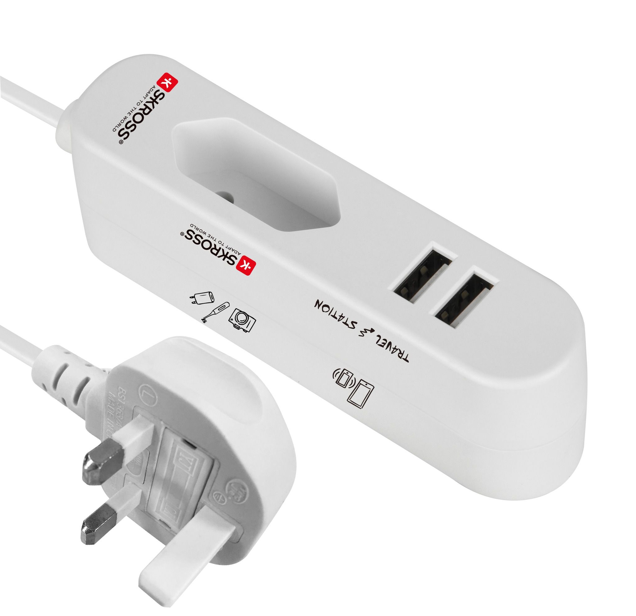 TRAVEL STATION UK - 1x Euro-Steckdose, 2x USB 2.4A (shared): 5V DC Stecker: UK & EU 10A / US 15A