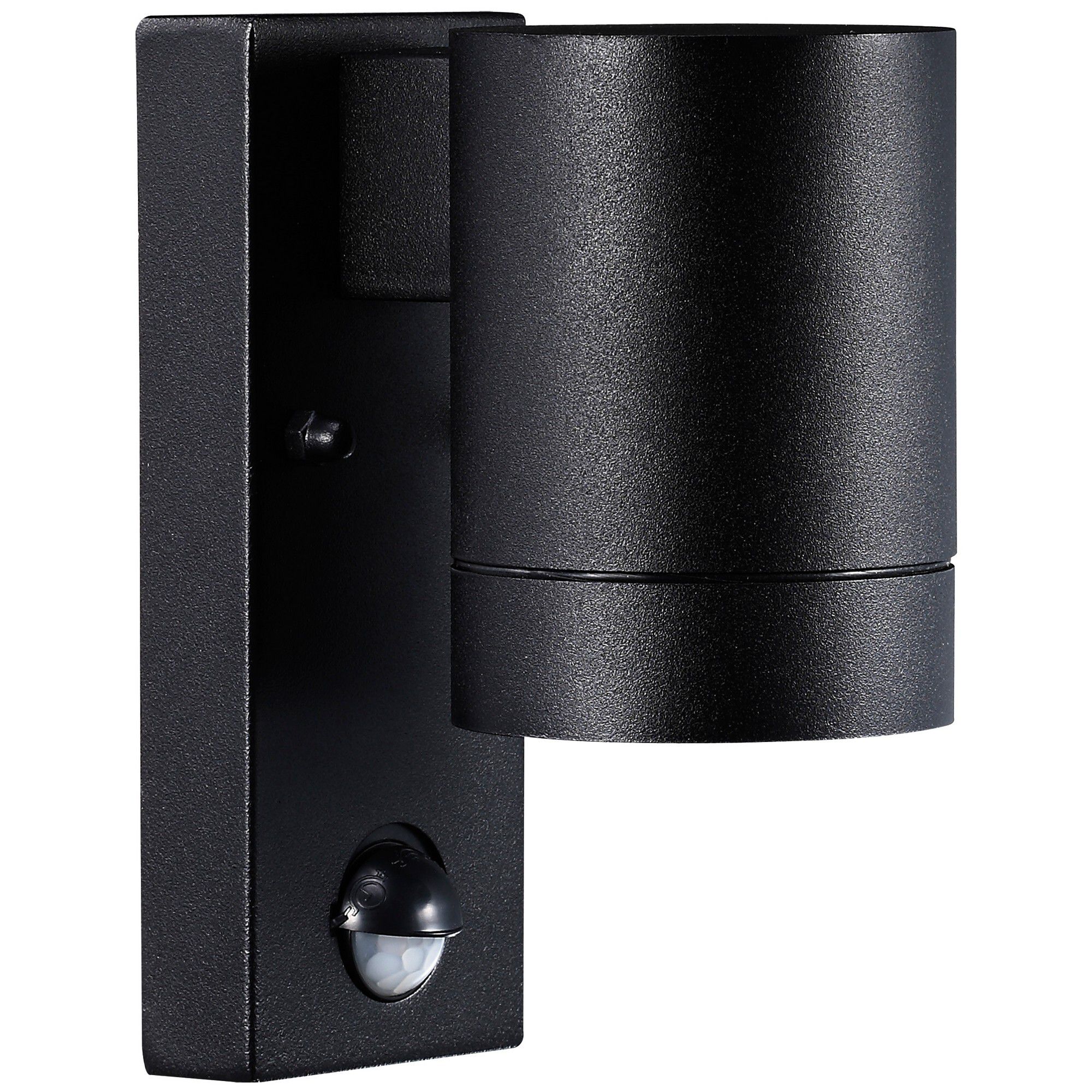 Tin Maxi Sensor - 1xGU10 (exklusiv), max.35W, IP54, schwarz, nicht dimmbar, PIR-/Tagesl.-Sen.(0-8m), D=76mm, H=160mm