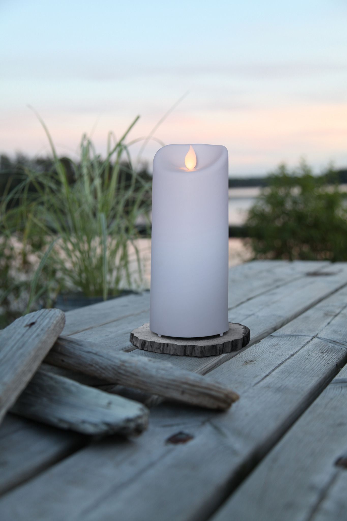 LED Pillar Kerze M-Twinkle - Outdoor, Weiss, 17.5cm Höhe, Timerfunktion