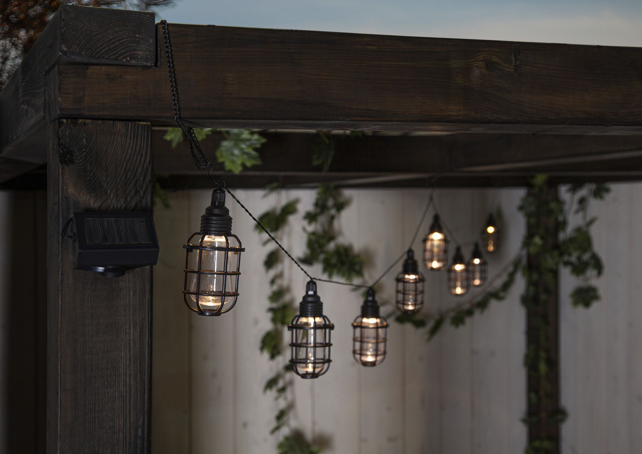 Solar Lichterkette Cage - Schwarz, Lichtfarbe Warmweiss