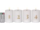 LED Pillar Kerze 4 pack Flamme Advent - Indoor, Weiss, 12.50 cm Höhe, Timerfunktion