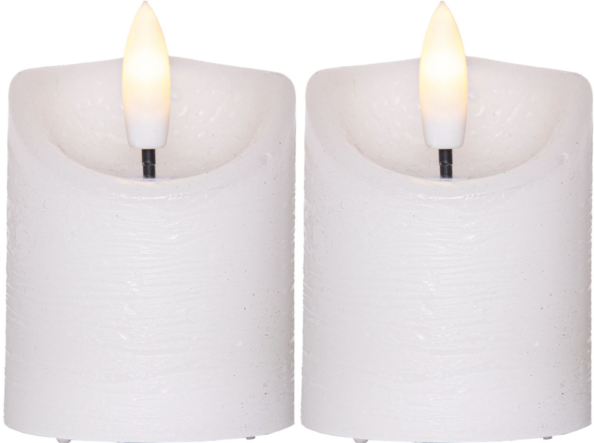 LED Pillar Kerze 2er Pack Flamme - Indoor, Weiss, 7.5cm Höhe, Timerfunktion