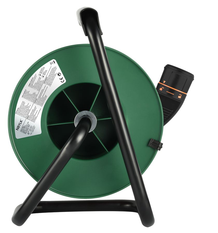 LOCKXTEND Kabelrolle 25m - LOCK-Kupplung T13, Stecker T12 mit Lasche, 230V - 10A, grün + orange/schwarz