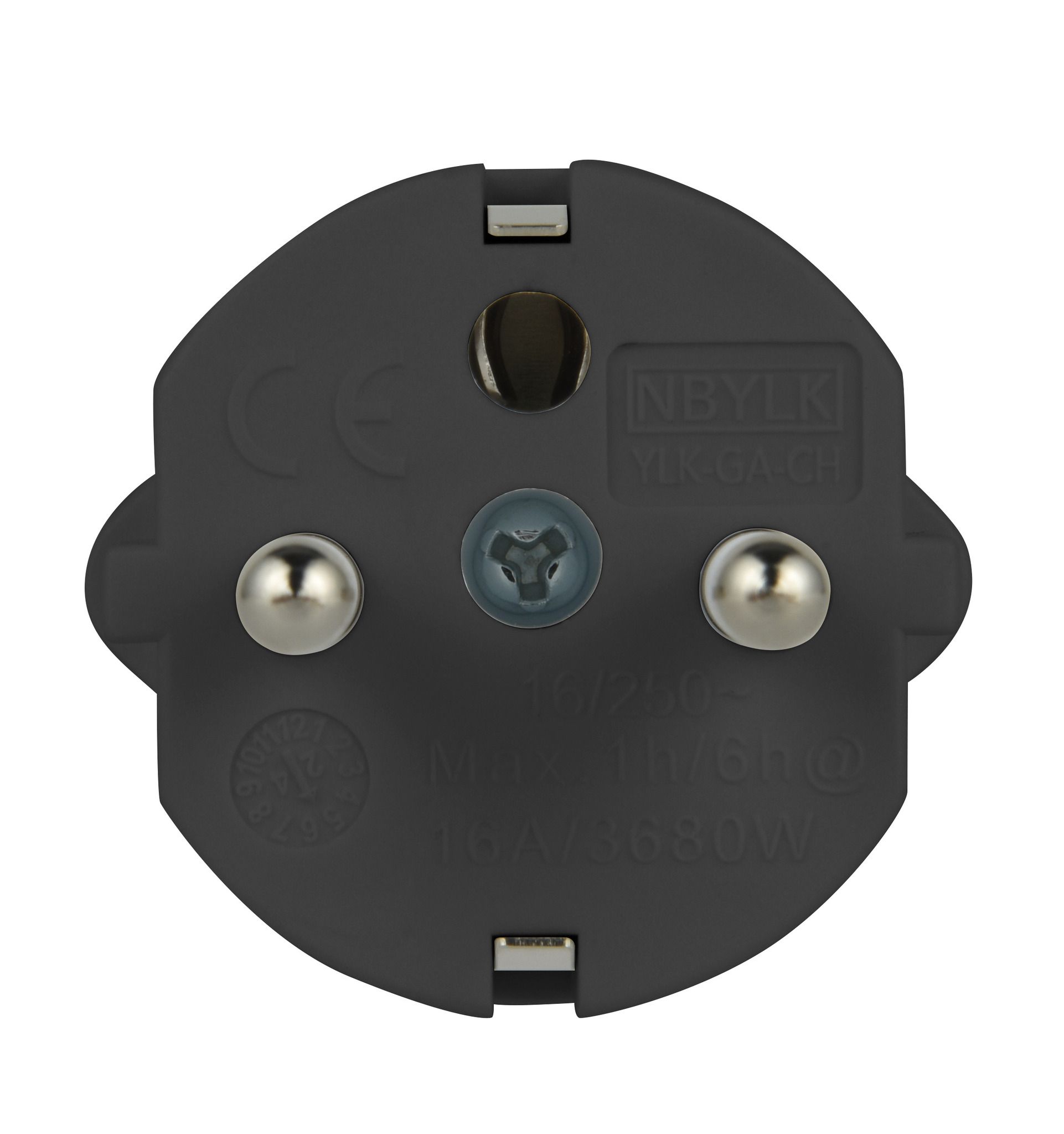 Reiseadapter CH-SchuKo - CH-T23 nach Schuko, 16A, kein Kinderschutz, schwarz