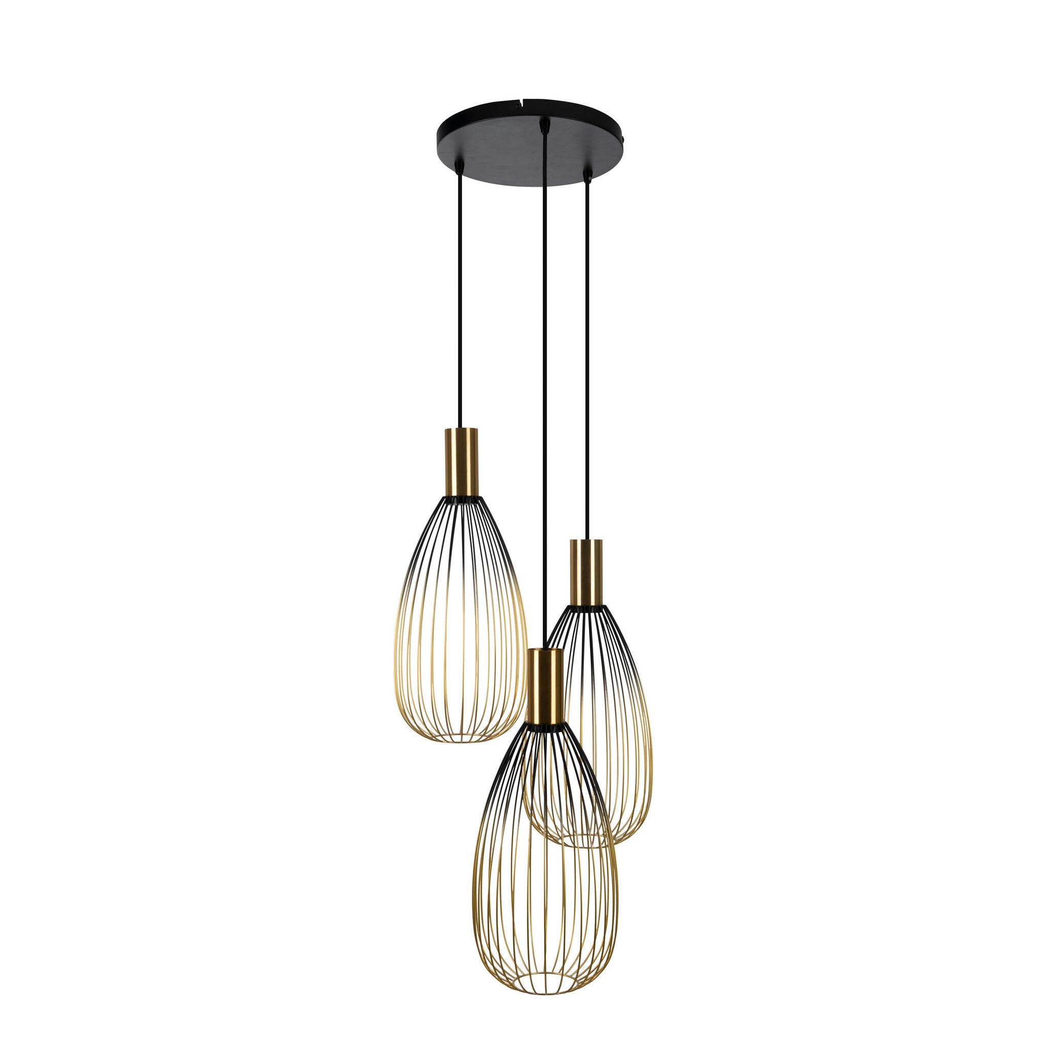 3er Pendelleuchte  WIRELLA  L: 48cm schwarz/gold - IP20, GU10, Schwarz-Gold