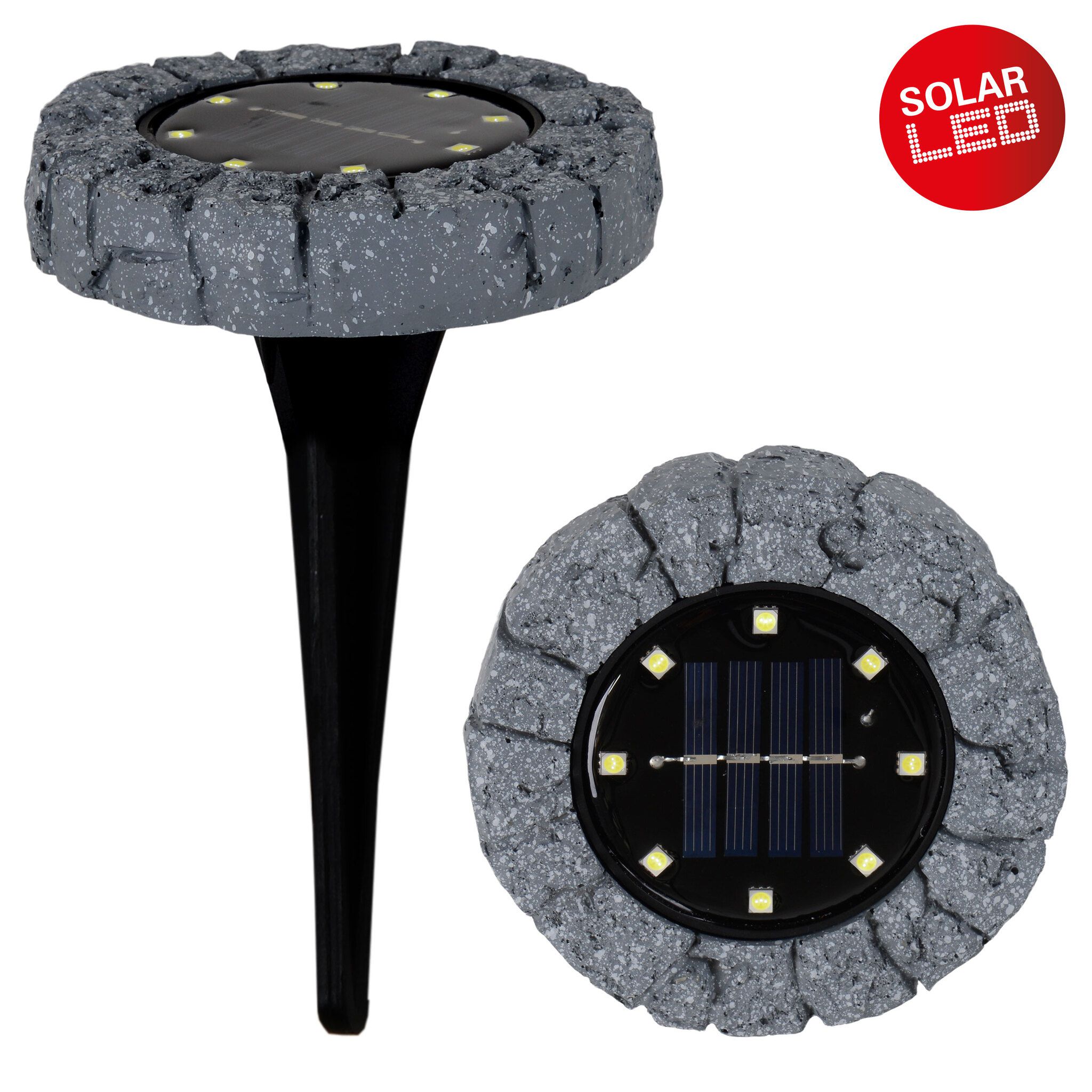 3er-Set LED-Solar Bodenleuchte KIAN mit Erdspieß / D: ca. 12 cm / grau - IP44, 0.06W, Kaltweiss