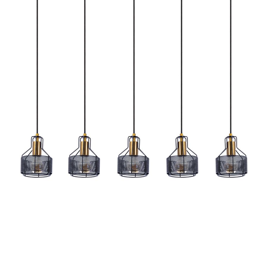 5er Pendelleuchte Foro schwarz golden - E27, 200W, IP20
