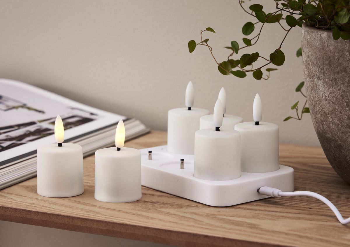 LED Kerze 6 Pack Flamme Charge - Indoor, Weiss, 8.50 cm Höhe, Timerfunktion