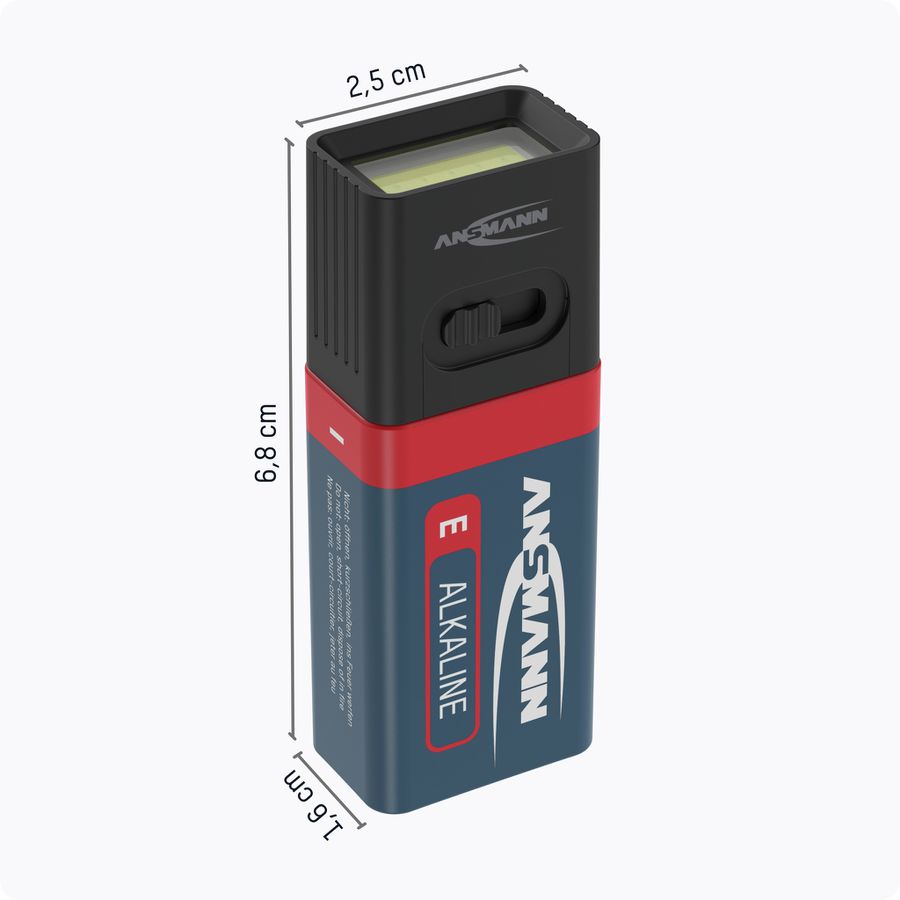 Taschenlampe COB LED-Leuchte mit 9V Batterie - 60lm, IP20, Schwarz