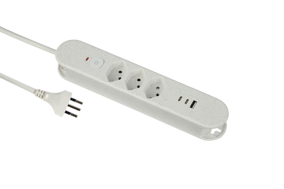 Steckdosenleiste Re:Life USB - 3x T13. 2x USB-C + 1x USB-A, 1.8m Kabel, weiss