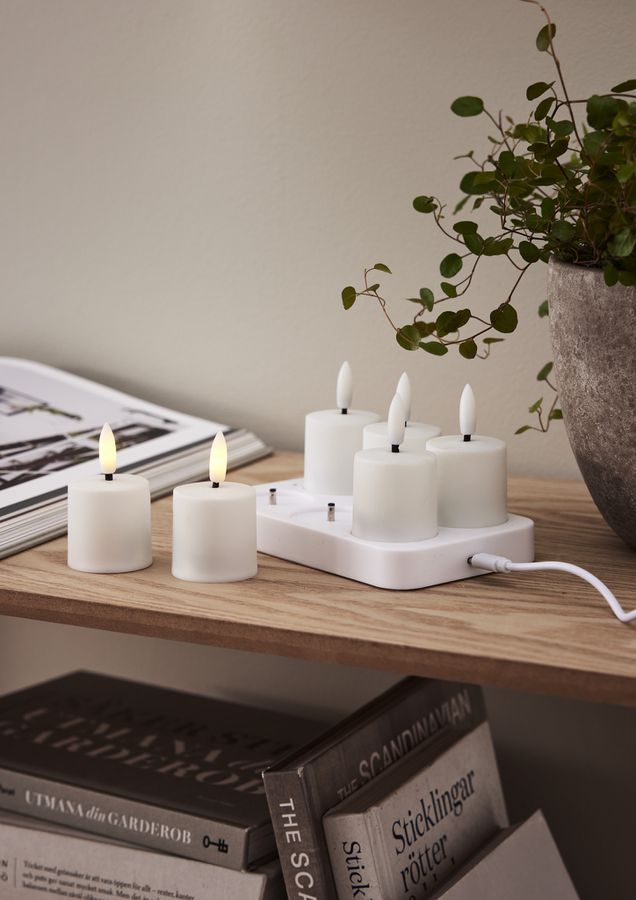 LED Kerze 6 Pack Flamme Charge - Indoor, Weiss, 8.50 cm Höhe, Timerfunktion