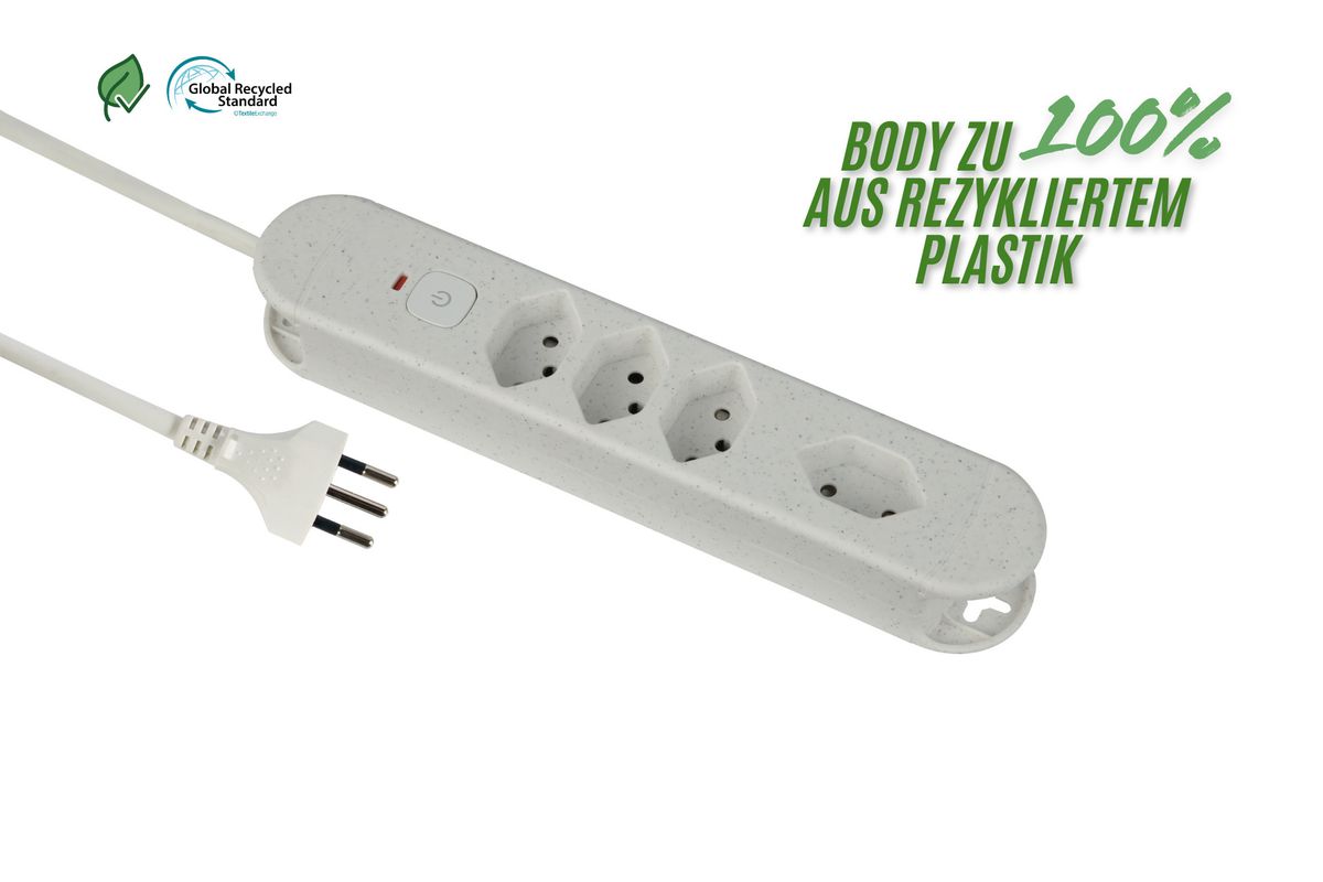 Steckdosenleiste Re:Life - 4x T13., 1.8m Kabel, weiss