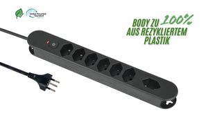 Steckdosenleiste Re:Life - 7x T13., 1.8m Kabel, schwarz