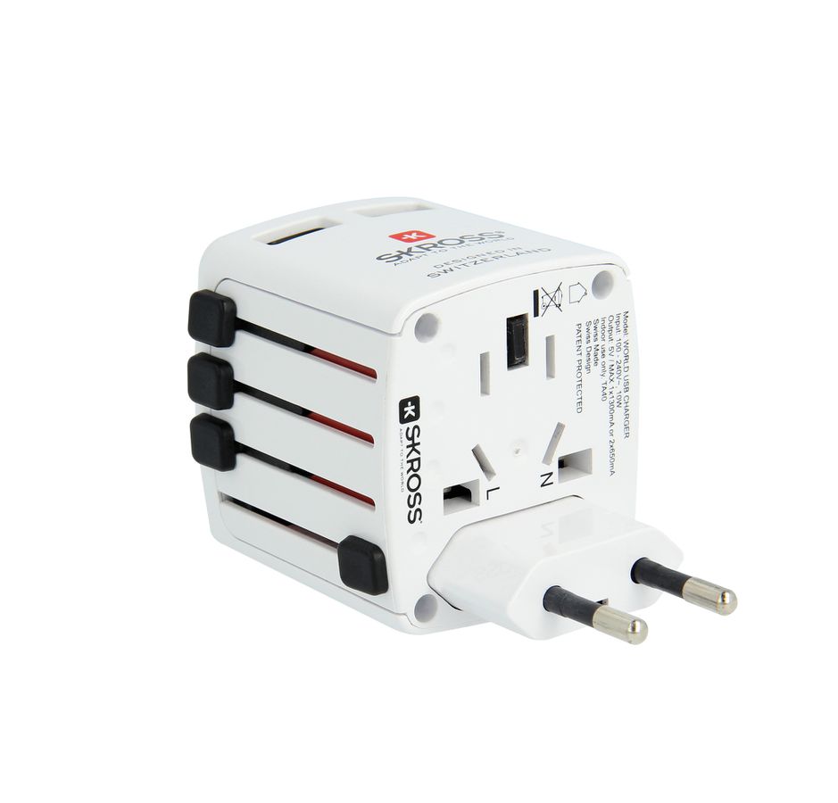 World USB Charger - Out: 2-Pol EU, UK, USA/Japan, AUS/China, 2xUSB-A 5.0V DC, max. 2.4A (shared), weiss