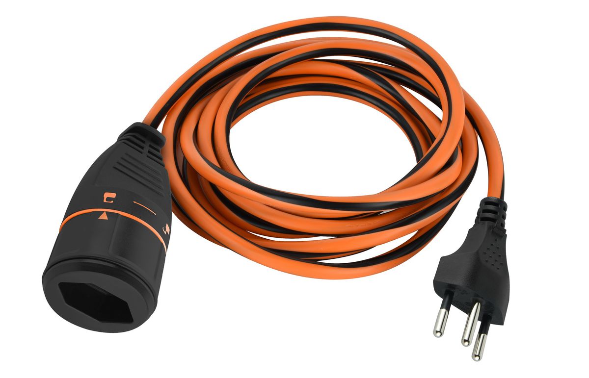 LOCKXTEND 10m - LOCK-Kupplung T13, Stecker T12 mit Lasche, 230V - 10A, orange/schwarz