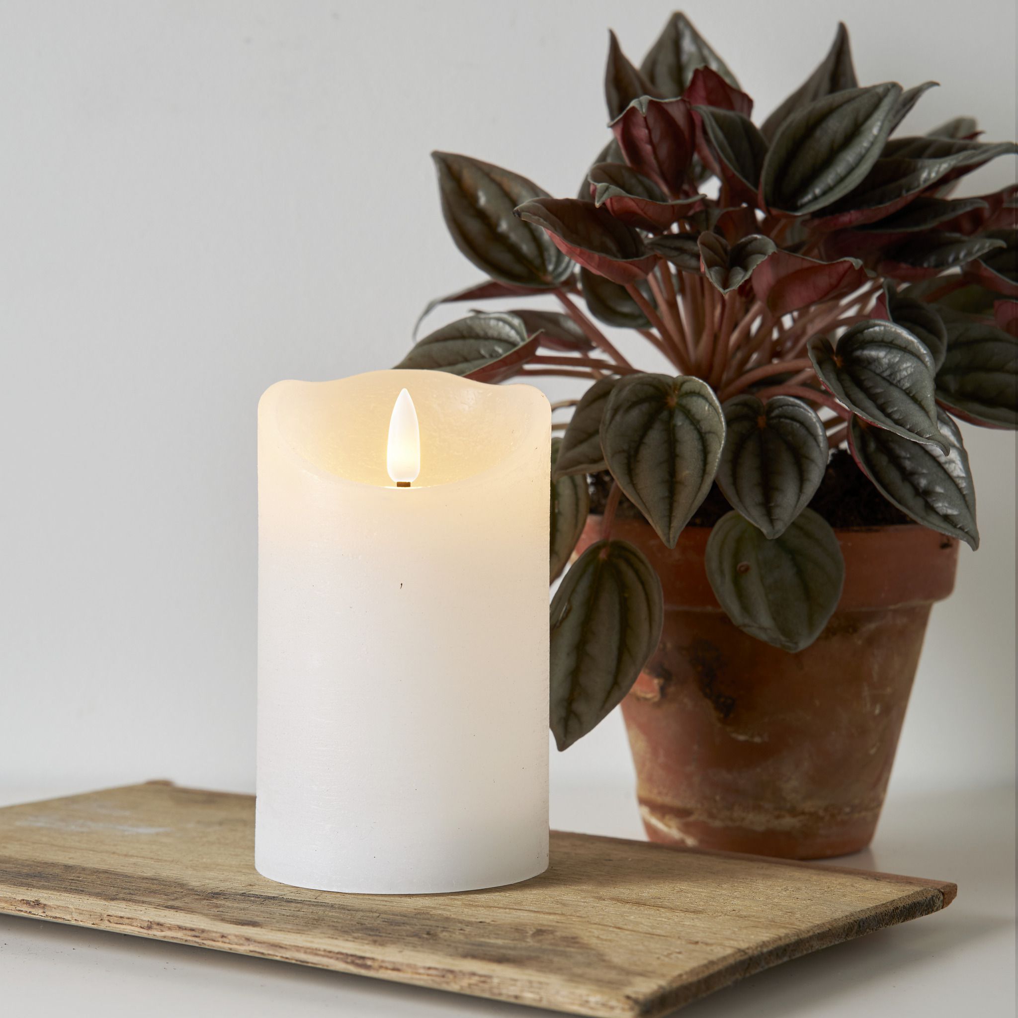 LED Pillar Kerze Flamme Rustic - Indoor, Weiss, 12.50 cm Höhe,  Timerfunktion