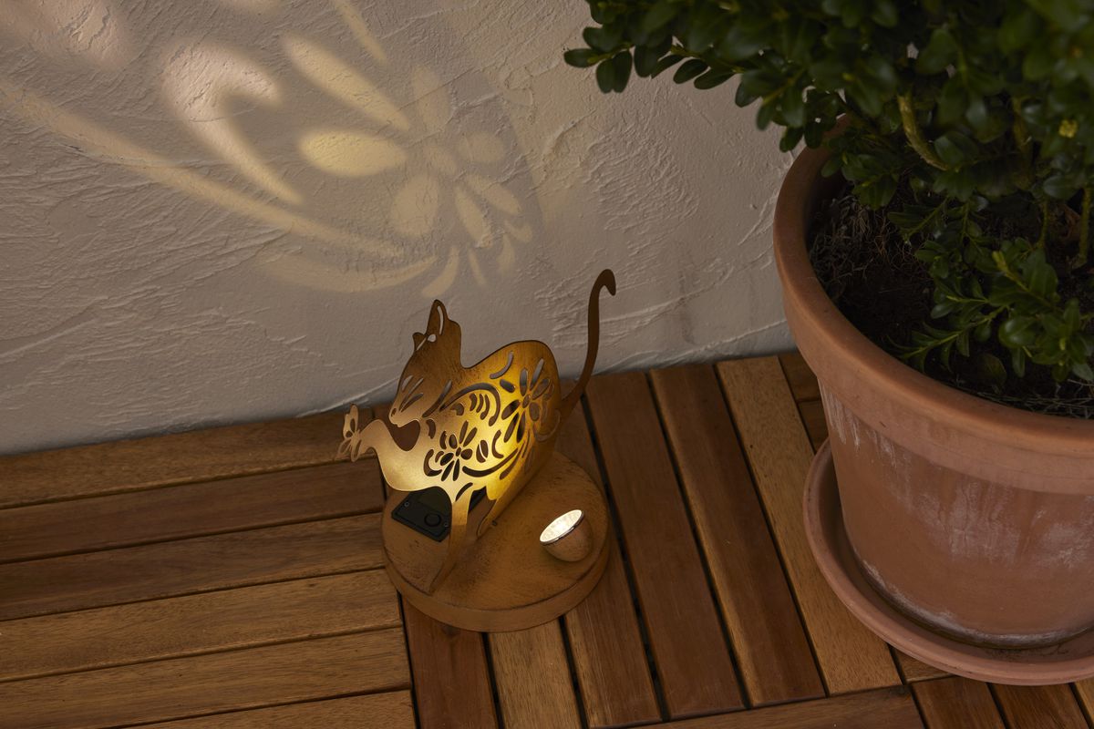 Solar Decoration Oxicat - Indoor, Outdoor, Warmweiss, Rost