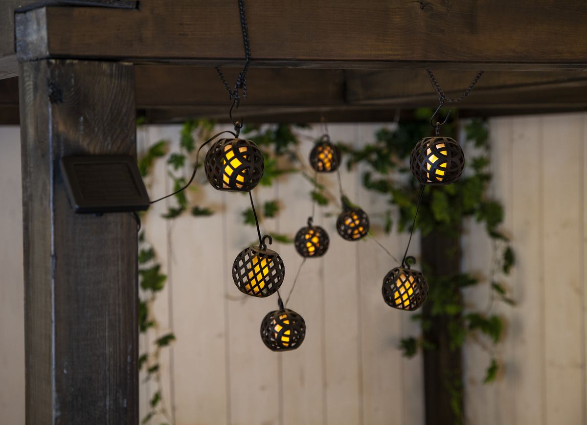 Solar Lichterkette Flame - Schwarz, Lichtfarbe Gelb