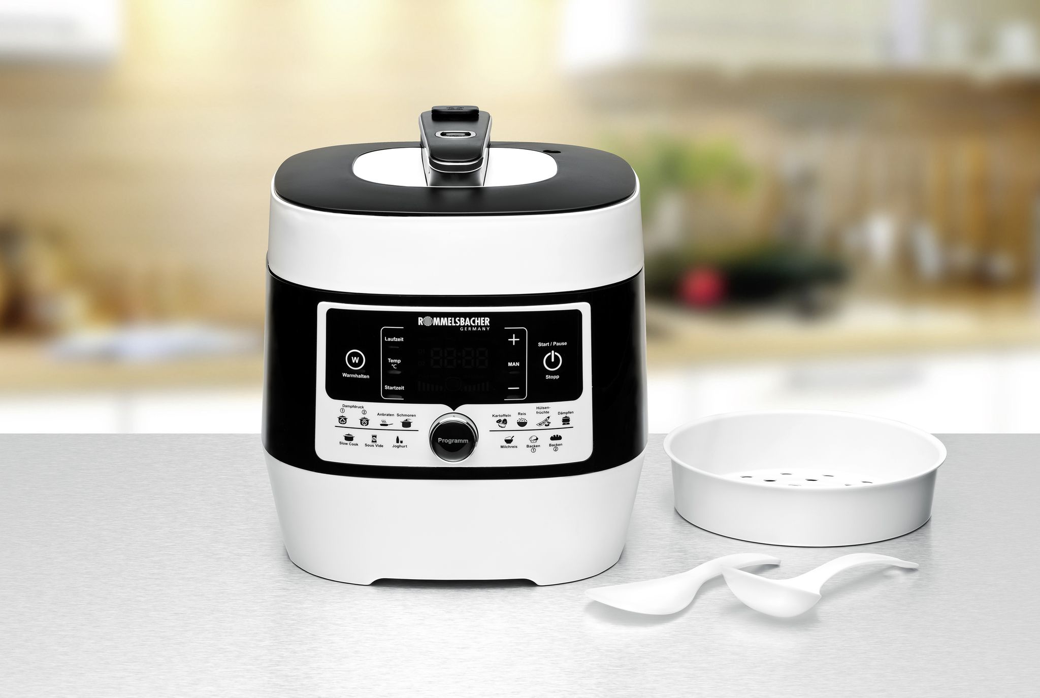 Vapore elettrico a pressione e multi-cucina MD 1000 - Dampfdruck- & Multikocher , Weiss/schwarz, 1000W