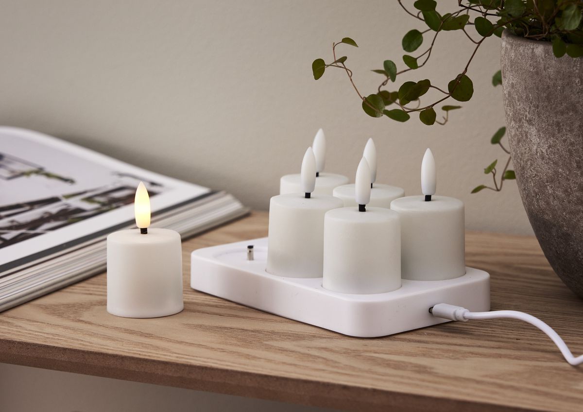LED Kerze 6 Pack Flamme Charge - Indoor, Weiss, 8.50 cm Höhe, Timerfunktion