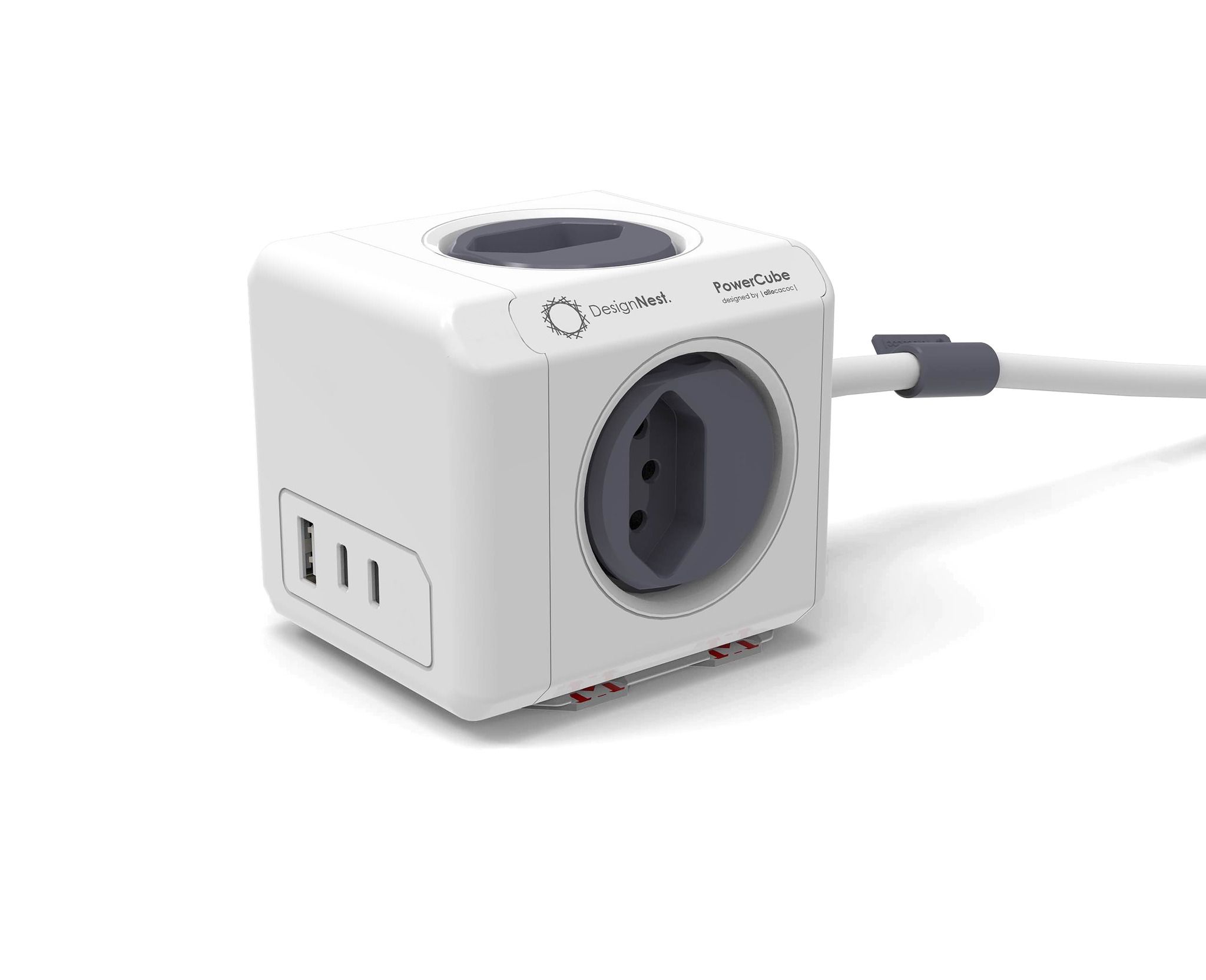 PowerCube 35W PD AC - 4x T13, 2x USB-C / 1x USB-A PD 35W, 1.5m Kabel, weiss/grau