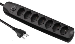 Fix Line Multipresa - 7xT13, 1.5m Kabel, H05VV-F 3G1mm2, schwarz, Kinderschutz