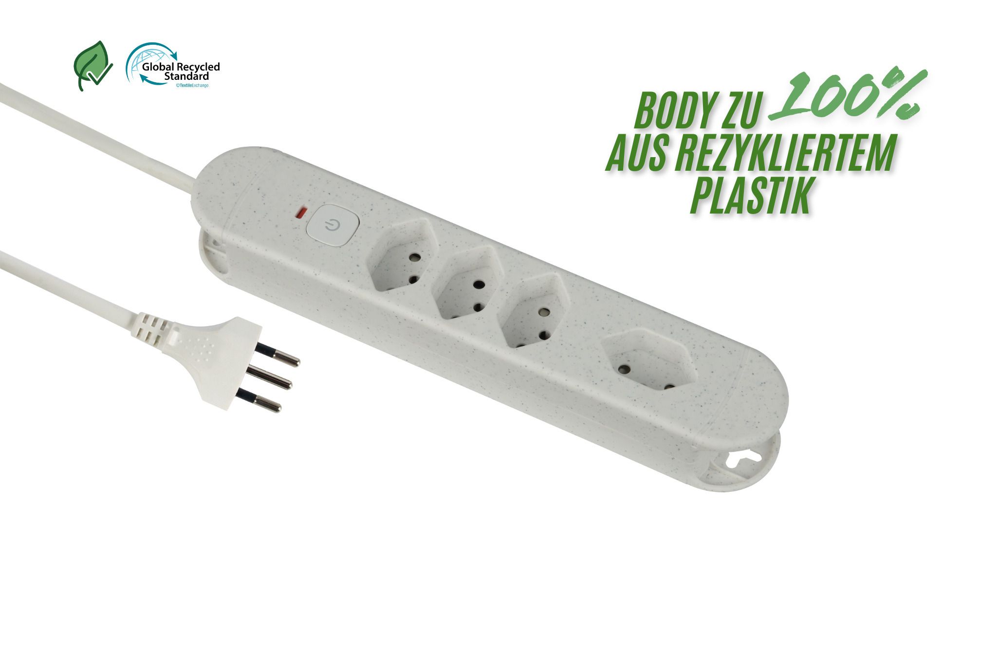 Steckdosenleiste Re:Life - 4x T13., 1.8m Kabel, weiss