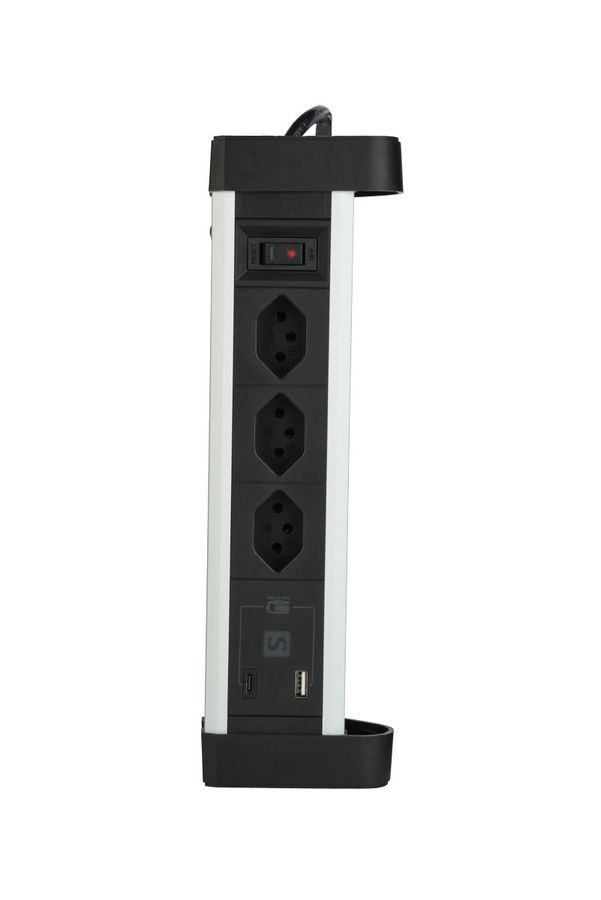Aluminium Multipresa - 3xT13, 1x USB-C / 1x USB-A max. 3.4A / PD 20W, 3.0m Zuleitung, schwarz